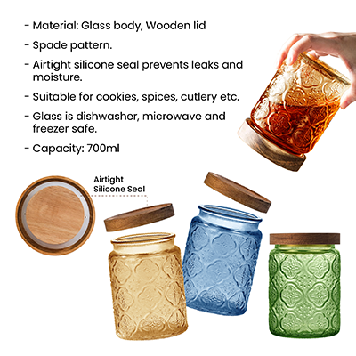 COLOUR Wooden Lid Glass Canister - 700ml
