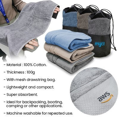 Pure Cotton Towel with Drawstring Pouch 2 (740x340) - 100g