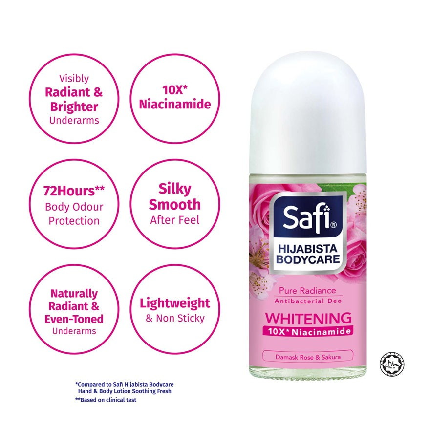 Safi Hijabista Bodycare Whitening Deodorant Roll On Antibakteria 50ml