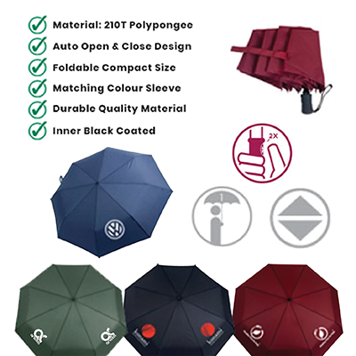 21″ Auto-Open Close 3 Fold Black Coated Umbrella