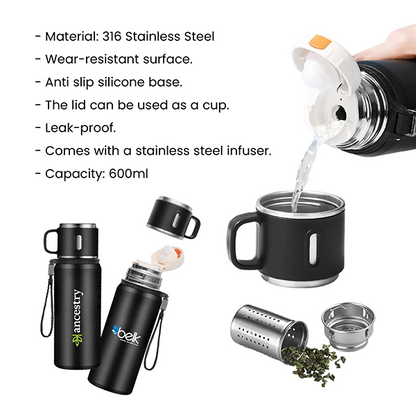 CUP Stainless Steel Vacuum Thermos Flask with Handle - 600ml