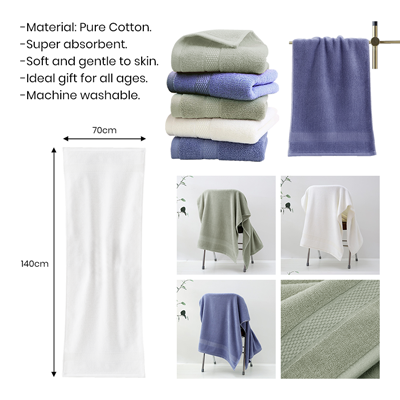 Full Cotton Bath Towel with Drawstring Pouch (1400×700) – 380g