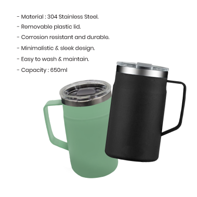LOCK Stainless Steel Mug with Cover - 650ml