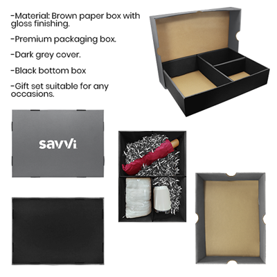 Grey Gift Box 3 Compartment with Shredded Paper- L Size