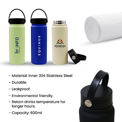 YOUNG Double Wall Stainless Steel Flask with Handle - 600ml
