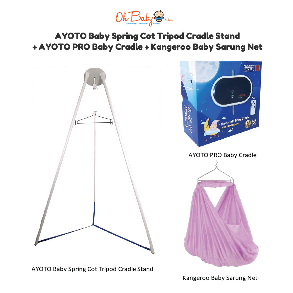AYOTO Baby Spring Cot Tripod Cradle Set | Tripod Stand + Motor Elektronik + Sarung Buaian | Newborn - 16kg