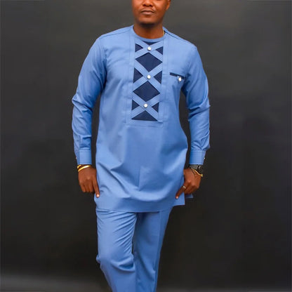 Pakaian Afrika untuk Lelaki Pakaian Tradisional Nigeria 2PC Baru Set Suit Perkahwinan Elegan Pakaian Lelaki Islam Agbada Muslim Mewah 