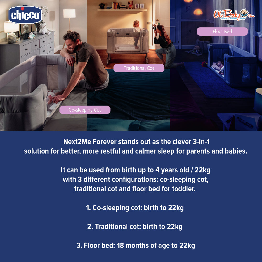 Chicco Next2Me Forever Baby Cot | 3-dalam-1 Co-Sleeper & Katil Bayi | 0–22kg | Waranti 1 Tahun