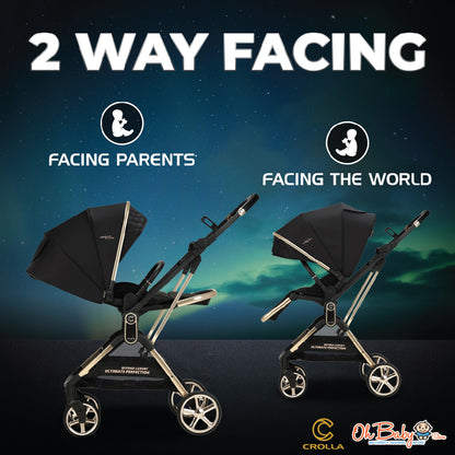 Crolla Aurora Gold 2-Way Stroller | Auto Fold • 2-Hala | Newborn hingga 22kg | Waranti 1 Tahun