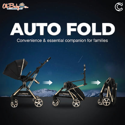 Crolla Aurora Gold 2-Way Stroller | Auto Fold • 2-Hala | Newborn hingga 22kg | Waranti 1 Tahun