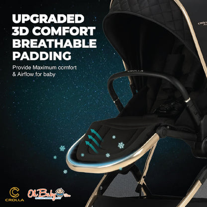 Crolla Aurora Gold 2-Way Stroller | Auto Fold • 2-Hala | Newborn hingga 22kg | Waranti 1 Tahun