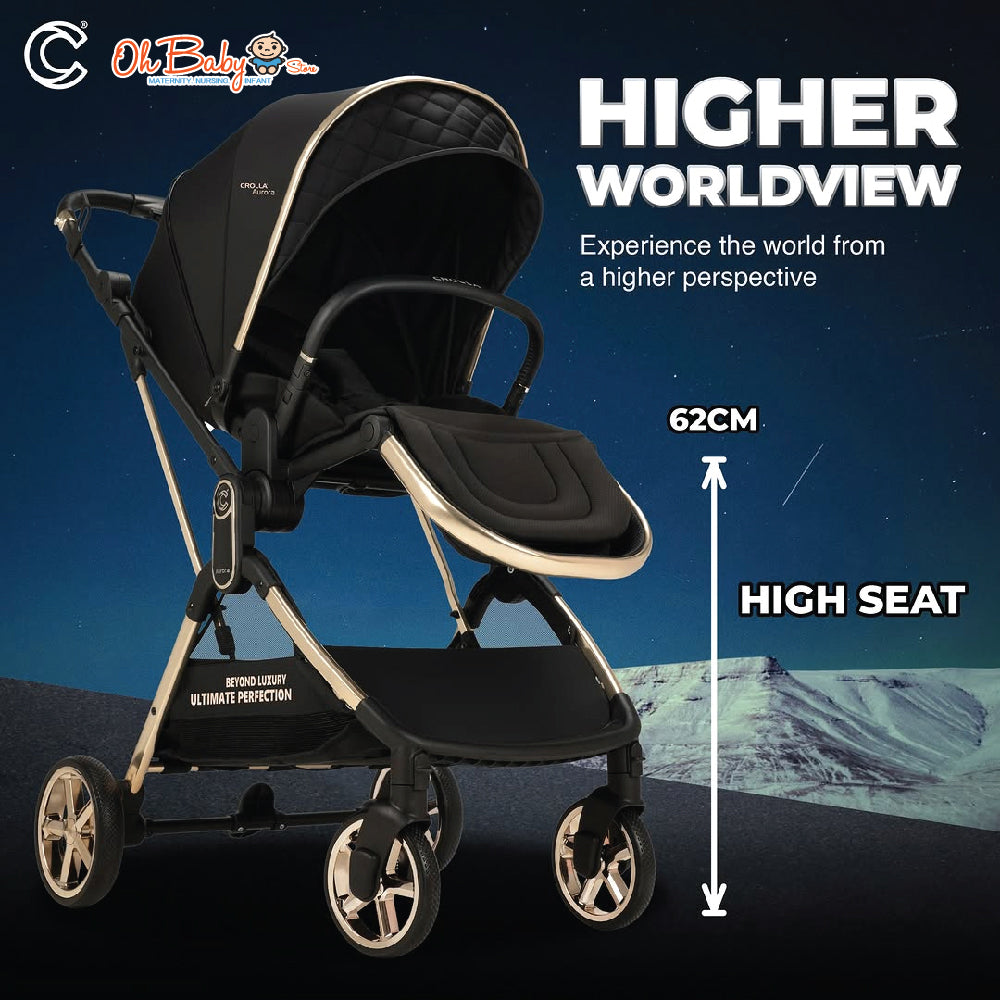 Crolla Aurora Gold 2-Way Stroller | Auto Fold • 2-Hala | Newborn hingga 22kg | Waranti 1 Tahun