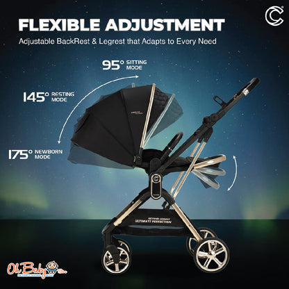 Crolla Aurora Gold 2-Way Stroller | Auto Fold • 2-Hala | Newborn hingga 22kg | Waranti 1 Tahun