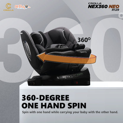 Crolla Nex360 R129 NEO Car Seat | 360° Rotation, R129 i-Size | Newborn hingga 12 Tahun | 3-Year Warranty