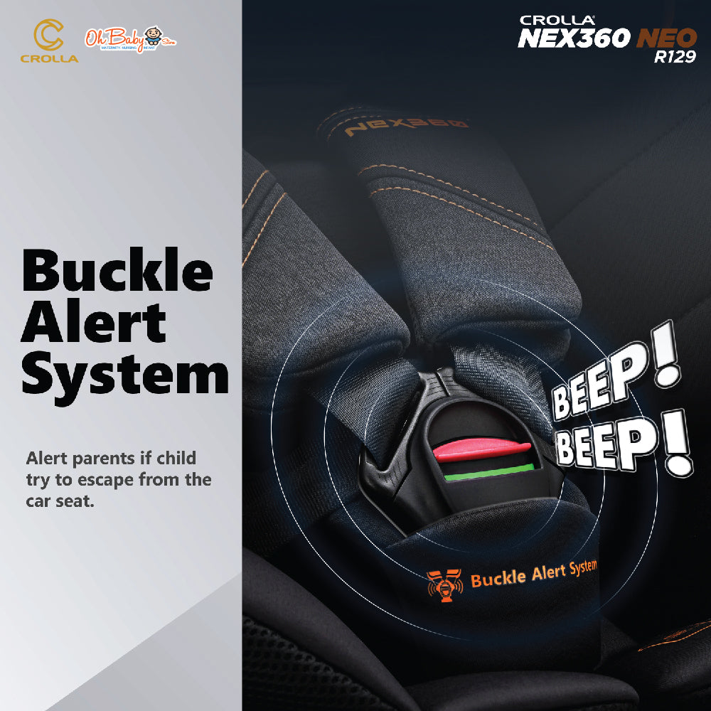 Crolla Nex360 R129 NEO Car Seat | 360° Rotation, R129 i-Size | Newborn hingga 12 Tahun | 3-Year Warranty
