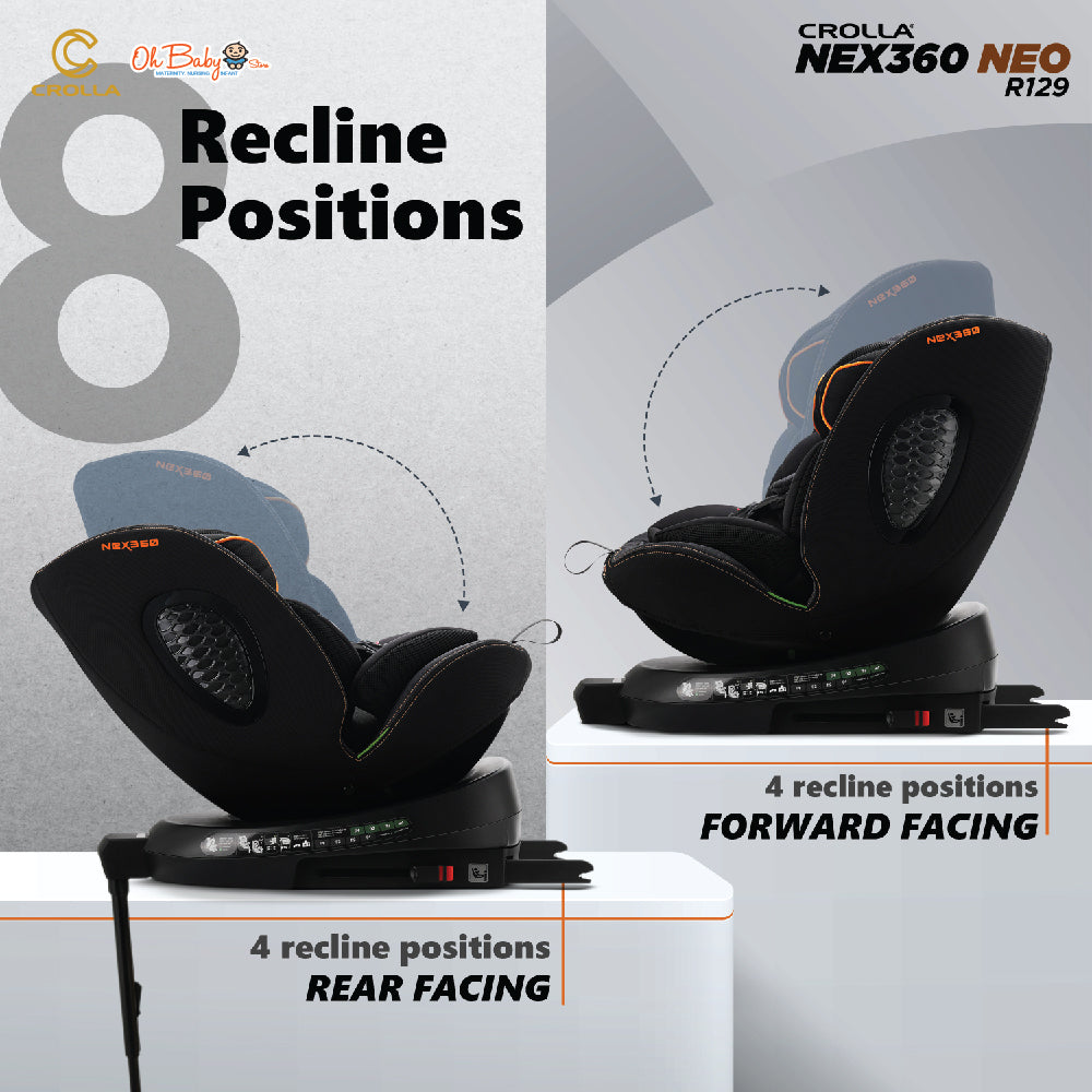 Crolla Nex360 R129 NEO Car Seat | 360° Rotation, R129 i-Size | Newborn hingga 12 Tahun | 3-Year Warranty