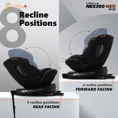 Crolla Nex360 R129 NEO Car Seat | 360° Rotation, R129 i-Size | Newborn hingga 12 Tahun | 3-Year Warranty