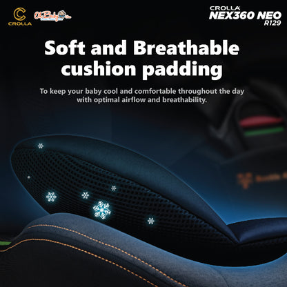 Crolla Nex360 R129 NEO Car Seat | 360° Rotation, R129 i-Size | Newborn hingga 12 Tahun | 3-Year Warranty