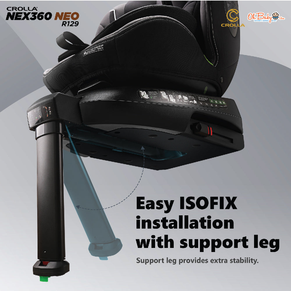 Crolla Nex360 R129 NEO Car Seat | 360° Rotation, R129 i-Size | Newborn hingga 12 Tahun | 3-Year Warranty