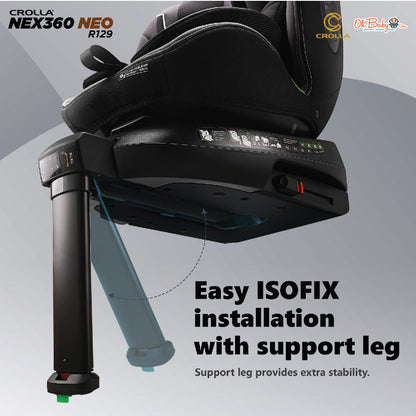 Crolla Nex360 R129 NEO Car Seat | 360° Rotation, R129 i-Size | Newborn hingga 12 Tahun | 3-Year Warranty