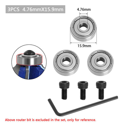 耐用钢轴承配件套件适用于路由器钻头头和柄顶部安装 1/2、3/8、3/4 轴承和止动环