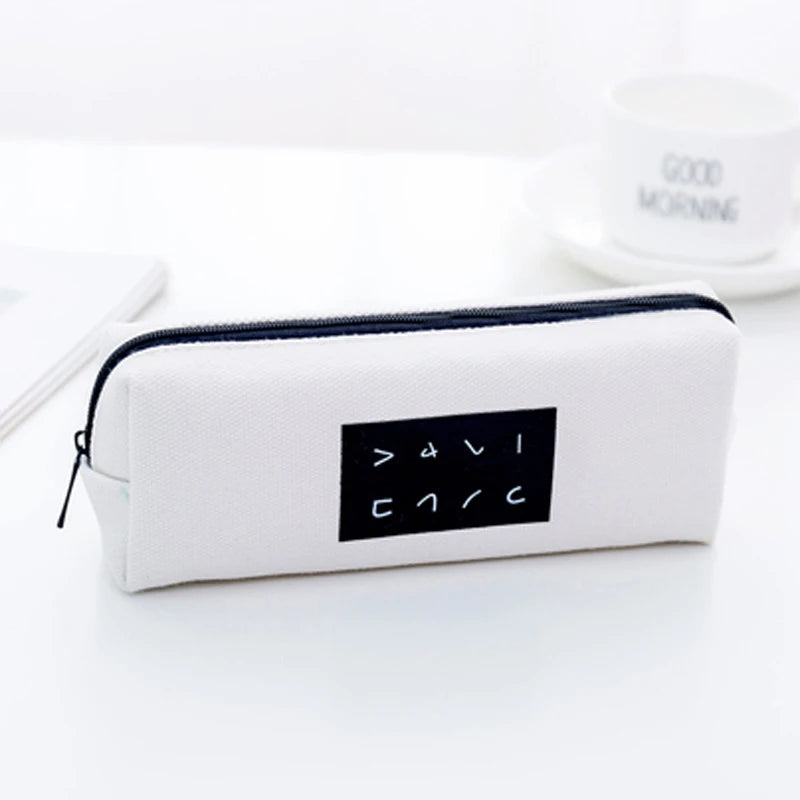 Simple Canvas Pencil Case For Student Large Capacity Makeup Brush Pen Organizer For Office 4.5x17.5x6cm Zipper Closure Kawaii