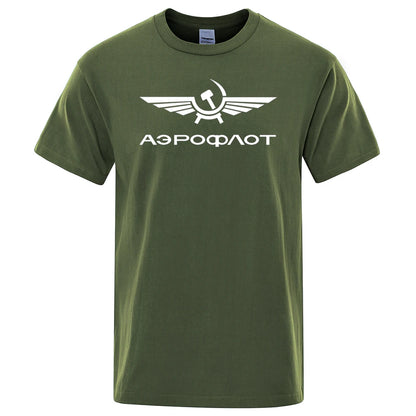 Aeroflot Aviation Russe Pilote Aerospace Aviateur T-Shirt Men Summer Cotton Short Sleeve Fashion Casual Clothes Oversize T Shirt