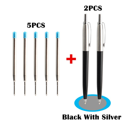 2+5/Set Office A Pen Metal Ballpoint Pen With Refill Gift Stationery Core Automatic Ball Pen For School Office Ink Blue Black