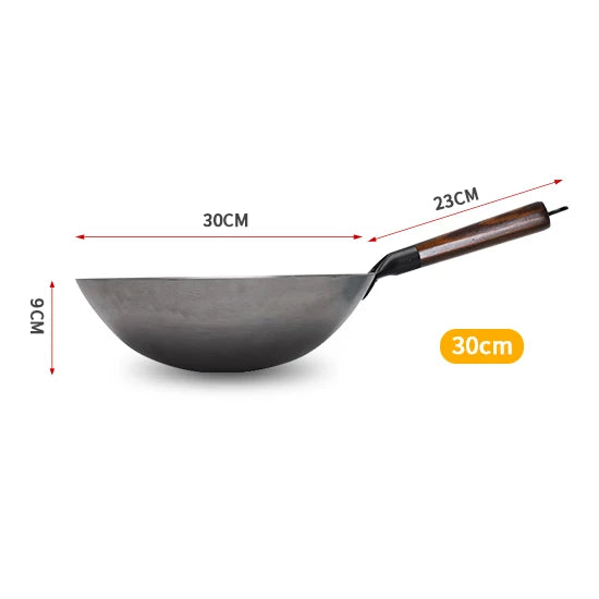 Traditional Iron Wok,Hand Hammered Iron Pans Stir Fry Pans Non-coating Woks For Kitchen Pan Wooden Handle Wok Gas Pot Cookware