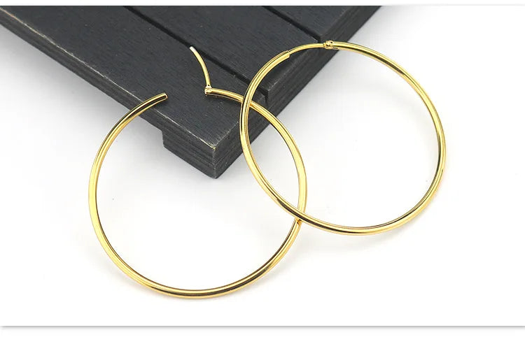 New Stainless Steel Fashion Small Big Circle Women Hoop Earrings Exaggerated Hoop Ear Loop Smooth Round Earring Party Jewelry