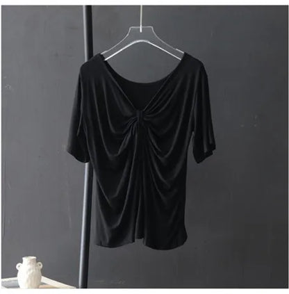 Elegant temperament women knitted pleated modal cotton tops blouse office lady basic shirts clothes blusas femininas elegantes