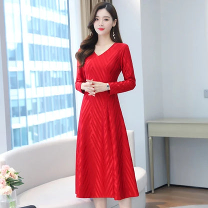 Autumn Winter Vintage Solid Red Midi Dress 2024 Sexy bodycon Evening Maxi Dress Women Party Long Sleeve Elegant Wedding Vestidos