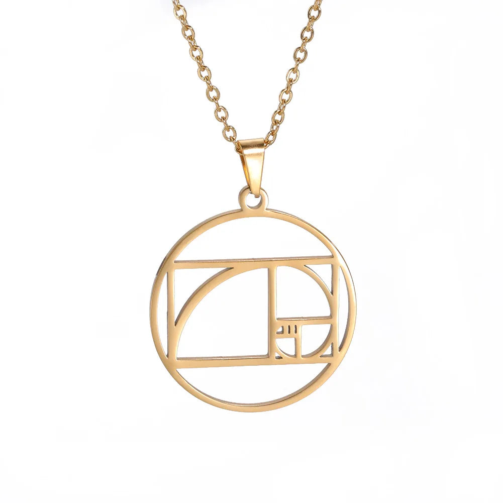 Geometry Circle Triangle Fibonacci Spiral Pendant Necklace Golden Ratio Hollow Stainless Steel Women Choker Necklace Jewelry