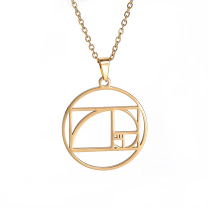 Geometry Circle Triangle Fibonacci Spiral Pendant Necklace Golden Ratio Hollow Stainless Steel Women Choker Necklace Jewelry