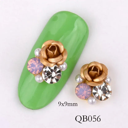 10pcs Baru Reka bentuk Bunga Berlian Buatan Mutiara Terang Alloy Nail Art Hiasan Glitter DIY 3D Nail Jewelry Loket QB054-063 