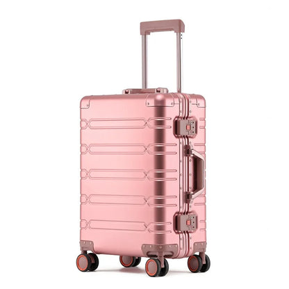 All aluminum rolling luggage universal wheel fashion travel trolley suitcase 20/24/28 inch metal hard box password check-in case