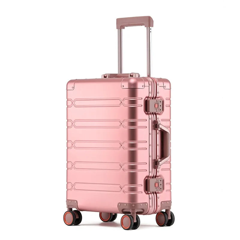 All aluminum rolling luggage universal wheel fashion travel trolley suitcase 20/24/28 inch metal hard box password check-in case