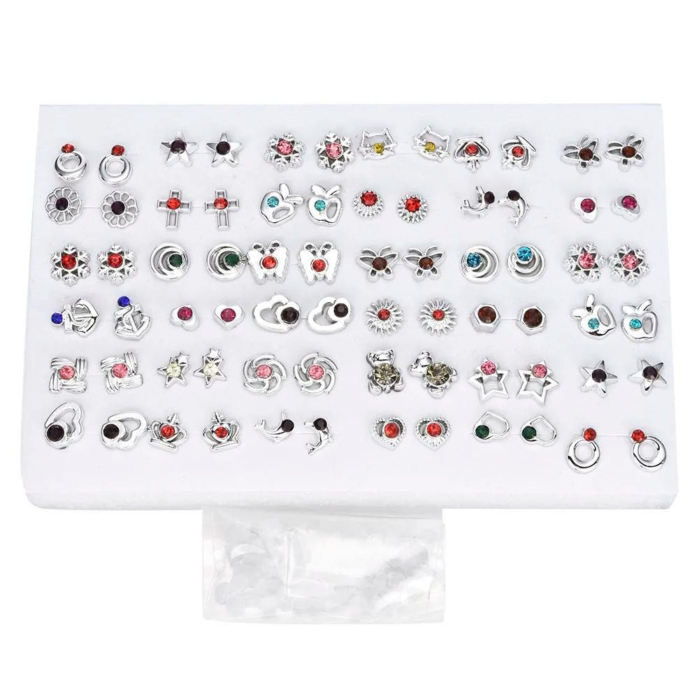 NEW 12~36 Pairs Fashion Women Girls Resin Plastic Crystal Diamante Flower Stud Earrings Set Random Style Gold Color Jewelry