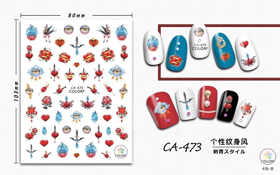 Terbaru CA-473 gaya retro 3d nail art sticker nail decal stamping eksport jepun reka bentuk rhinestones hiasan