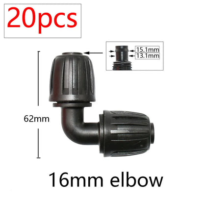 20 件 16 毫米 PE 管水连接器 1/2 至 3/8 英寸 1/4 英寸 1/8 英寸 6.0 毫米管道减径接头花园灌溉配件