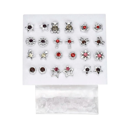 NEW 12~36 Pairs Fashion Women Girls Resin Plastic Crystal Diamante Flower Stud Earrings Set Random Style Gold Color Jewelry