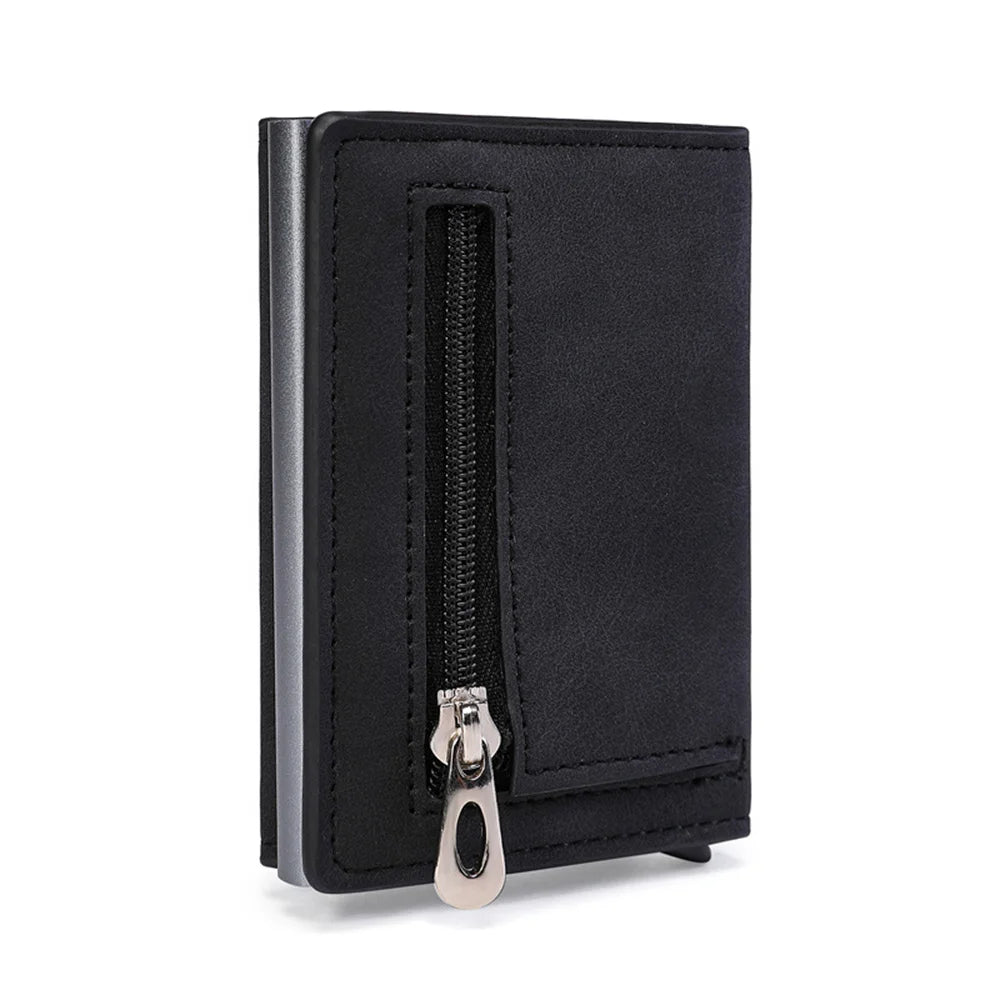 ZOVYVOL Credit Card Holder 2022 New Aluminum Box Card Wallet Men RFID PU Leather Pop Up Card Case Magnet Carbon Fiber Coin Purse