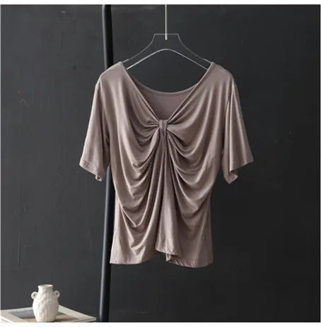 Elegant temperament women knitted pleated modal cotton tops blouse office lady basic shirts clothes blusas femininas elegantes