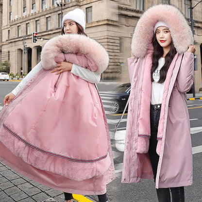 Women's Big Fur Hood Parkas Detachable Liner Long Cotton Down Padded Coats Ladies Thick Warm Outwear Winter Jacket Women AU-181