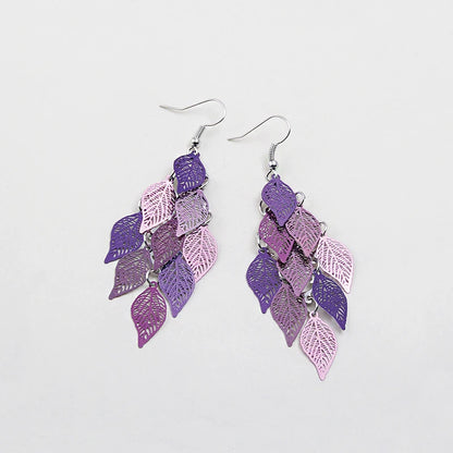 Vintage Hollow Leaves Drop Earrings for Women Bohemian Colorful Long Dangle Earrings 2024 Fashion Jewelry boucle oreille femme