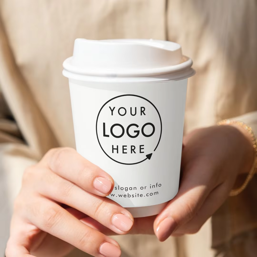 Disposable Custom 16oz 12oz 8oz Printed Paper Cups with Logo Lids for Hot and Cold Drinks Double Wall Paper Coffee and Tea Cups