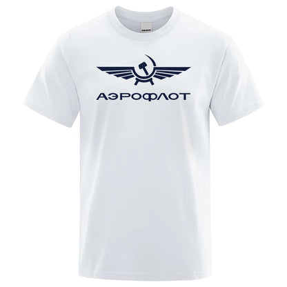 Aeroflot Aviation Russe Pilote Aerospace Aviateur T-Shirt Men Summer Cotton Short Sleeve Fashion Casual Clothes Oversize T Shirt