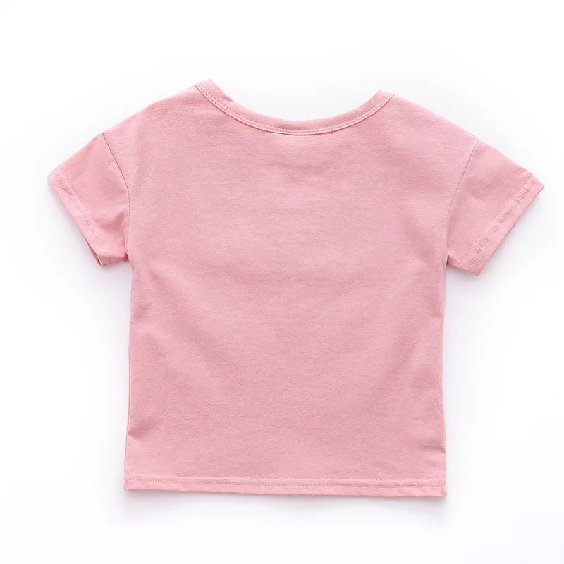 Musim Panas Fesyen Baru Warna Pejal Kanak-Kanak T-Shirt Kapas Leher-O Lelaki Lengan Pendek T-shirt Kanak-kanak Perempuan Tops Bayi Kanak-Kanak Tee Lembut Comel 