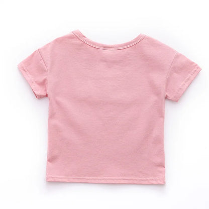 Musim Panas Fesyen Baru Warna Pejal Kanak-Kanak T-Shirt Kapas Leher-O Lelaki Lengan Pendek T-shirt Kanak-kanak Perempuan Tops Bayi Kanak-Kanak Tee Lembut Comel 