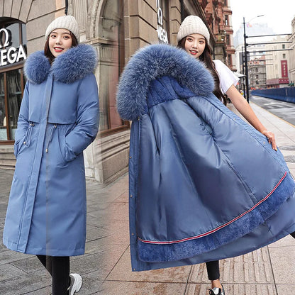 Women's Big Fur Hood Parkas Detachable Liner Long Cotton Down Padded Coats Ladies Thick Warm Outwear Winter Jacket Women AU-181